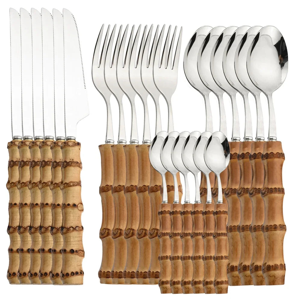 24-Piece Bamboo Cutlery Set – Stylish, Eco-Friendly Dining Essentials 0
