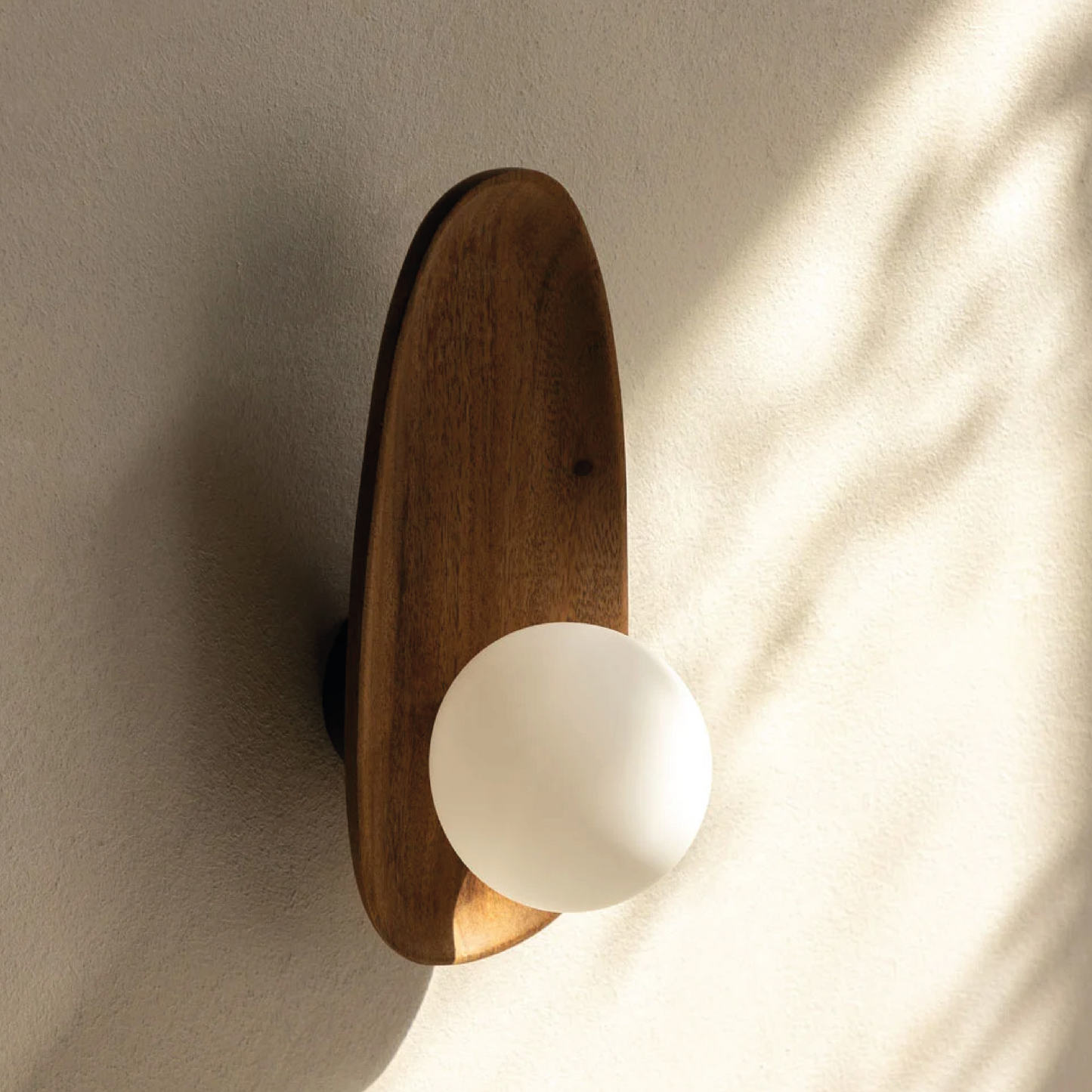 Camille Wall Lamp – Elegant Acacia Wood and Opal Glass Design 1