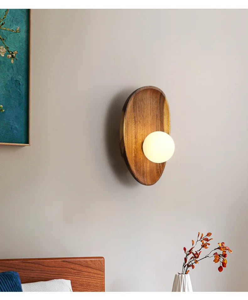 Camille Wall Lamp – Elegant Acacia Wood and Opal Glass Design 4