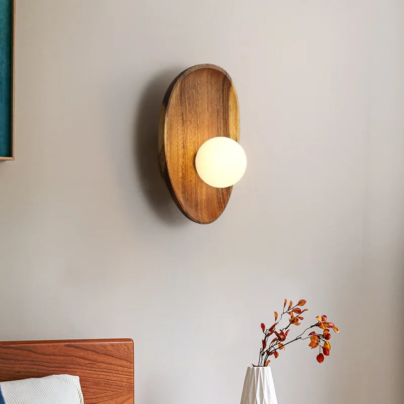 Camille Wall Lamp – Elegant Acacia Wood and Opal Glass Design 5