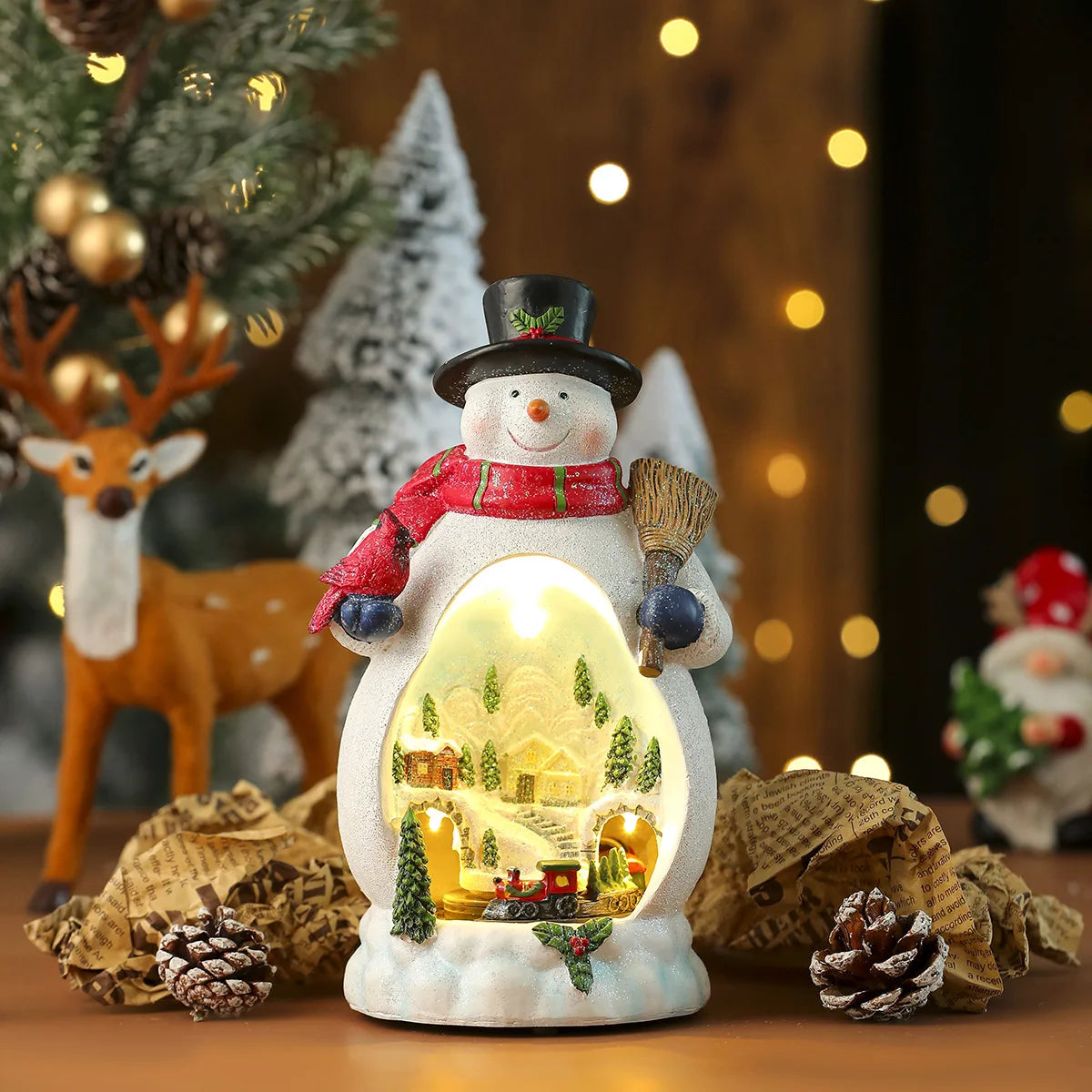 Christmas Cabin Figure Music Box – Illuminated Cheer for Holiday Gatherings 0