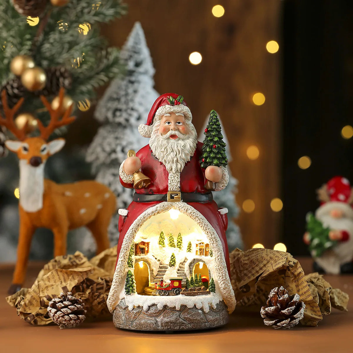 Christmas Cabin Figure Music Box – Illuminated Cheer for Holiday Gatherings 5