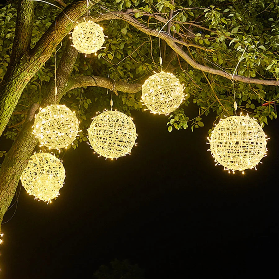 Christmas LED Rattan Ball Garland – Festive Glow for Outdoor Gatherings 3
