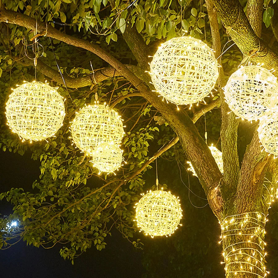 Christmas LED Rattan Ball Garland – Festive Glow for Outdoor Gatherings 4