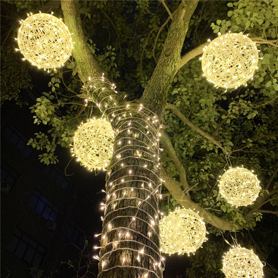 Christmas LED Rattan Ball Garland – Festive Glow for Outdoor Gatherings 5