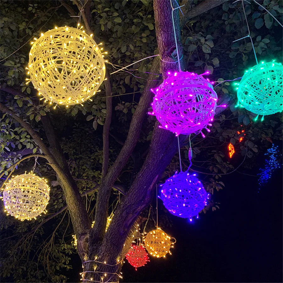 Christmas LED Rattan Ball Garland – Festive Glow for Outdoor Gatherings 6