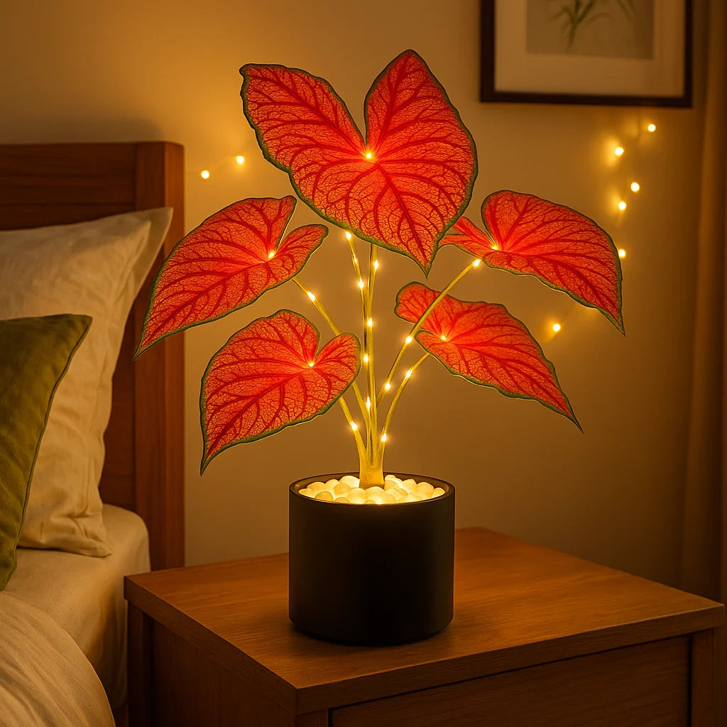 Crimson Monstera Table Lamp – Exotic Design with Warm Illumination 0