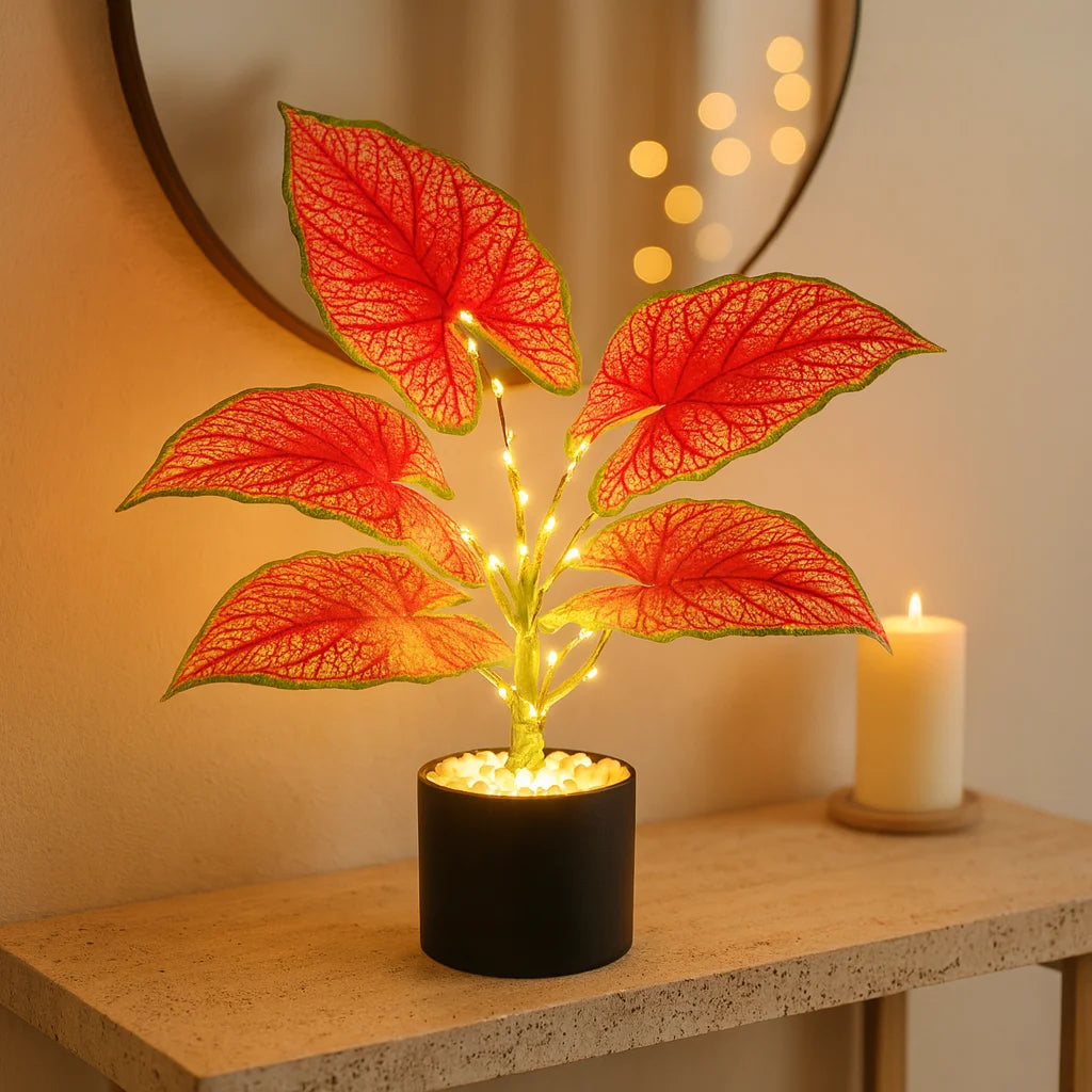 Crimson Monstera Table Lamp – Exotic Design with Warm Illumination 2