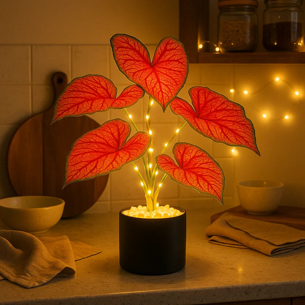 Crimson Monstera Table Lamp – Exotic Design with Warm Illumination 3