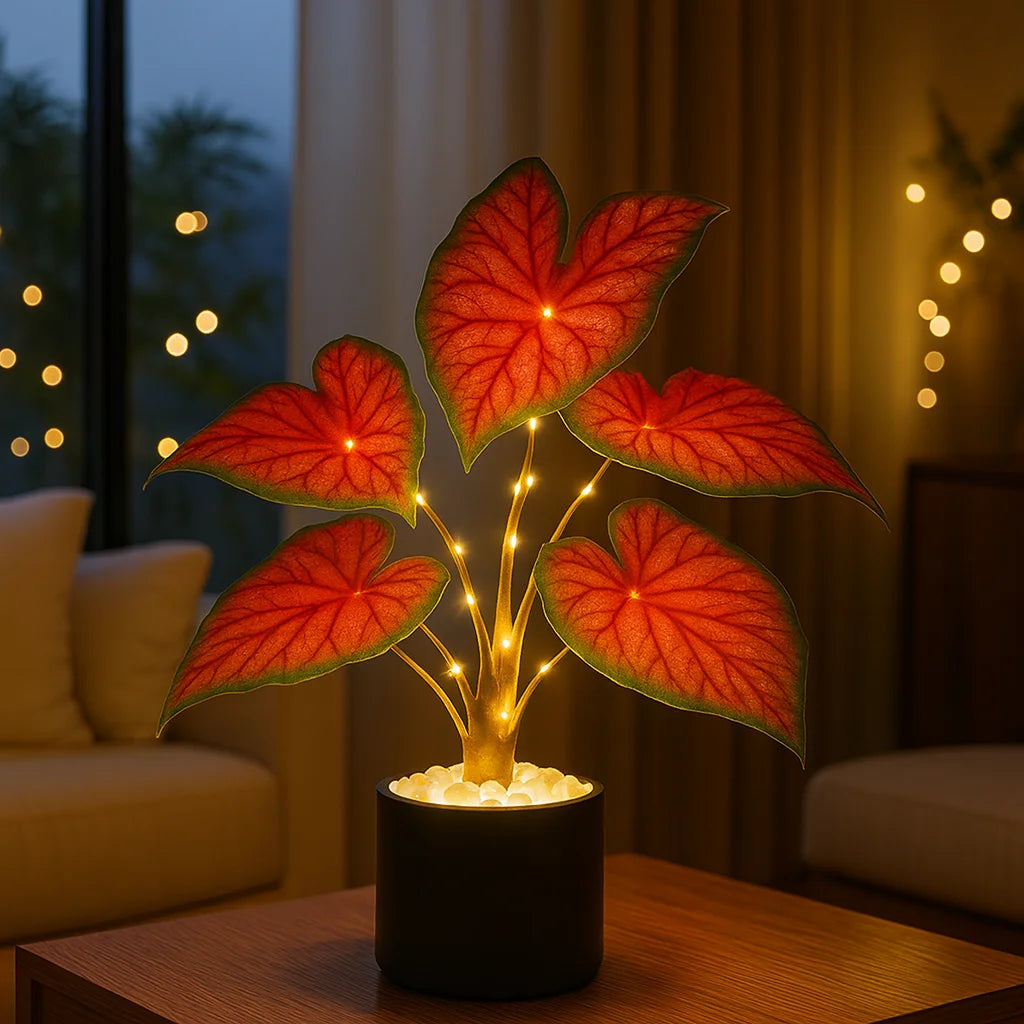 Crimson Monstera Table Lamp – Exotic Design with Warm Illumination 4