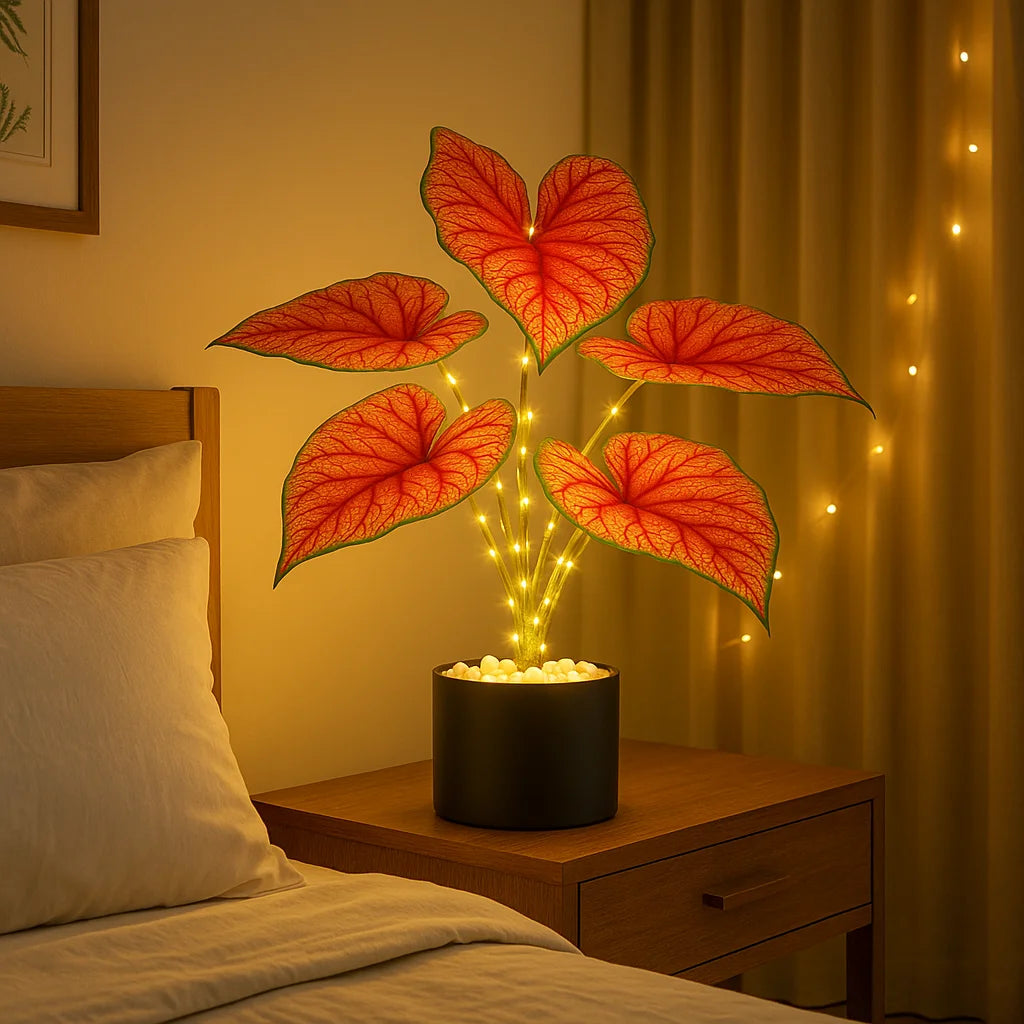 Crimson Monstera Table Lamp – Exotic Design with Warm Illumination 5
