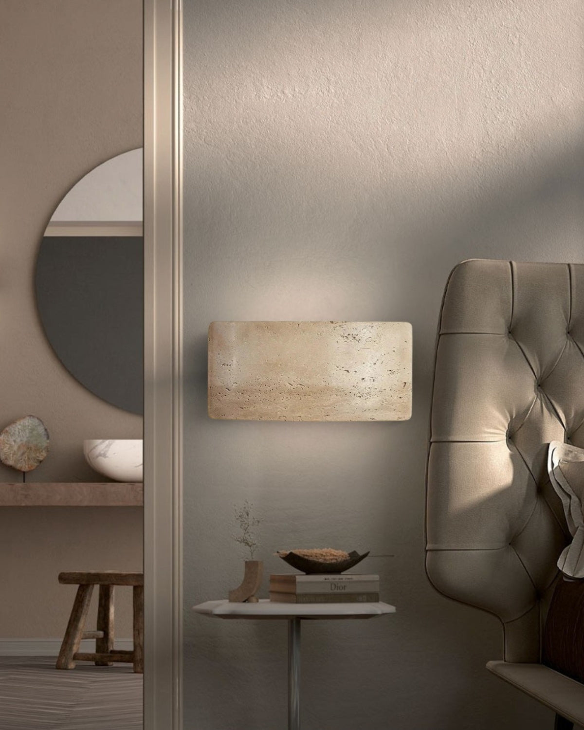 Curved Travertine Wall Lamp – Elegant Design with Soft Illumination 2