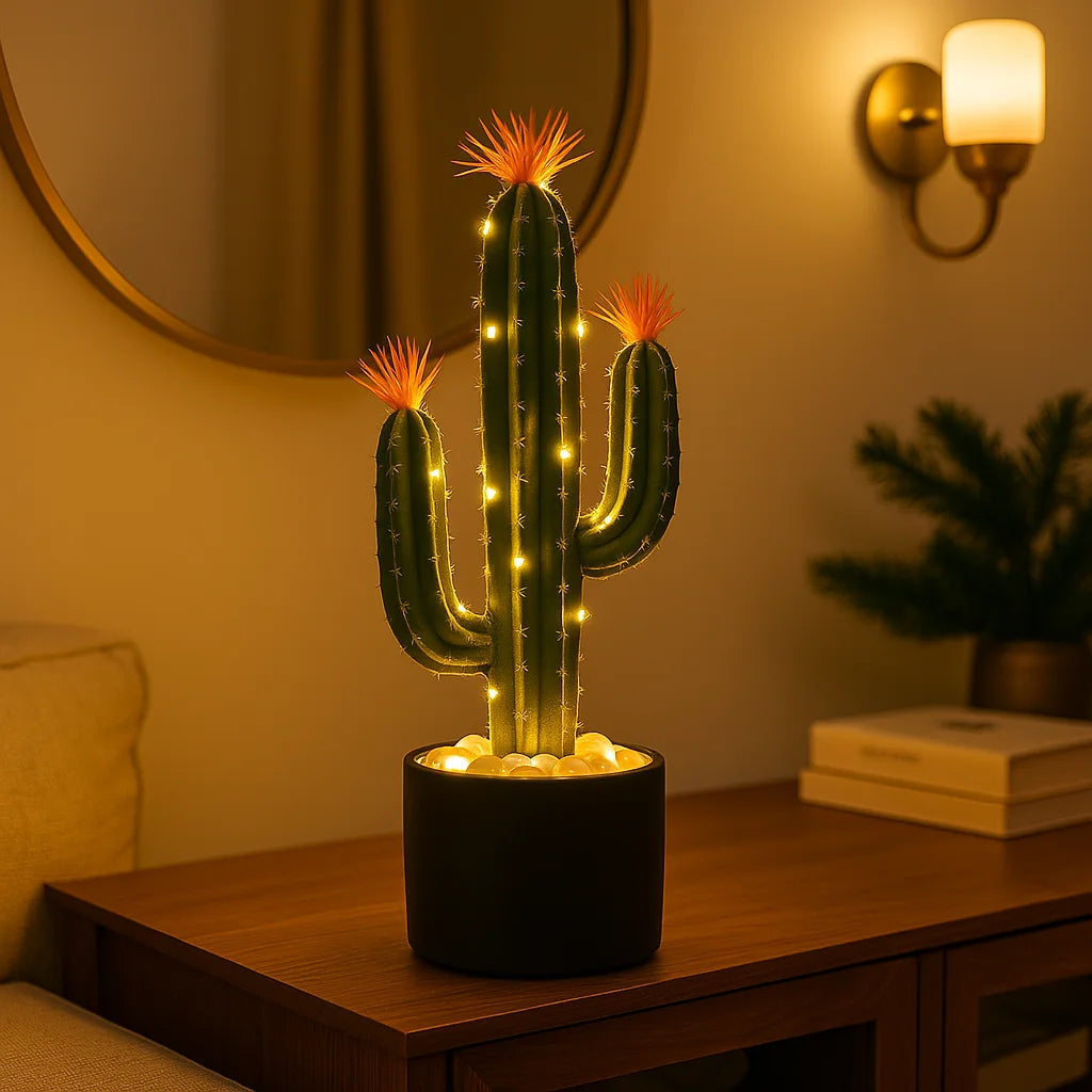 Desert Blossom Cactus Table Lamp – Charming Green Glow for Any Space 3