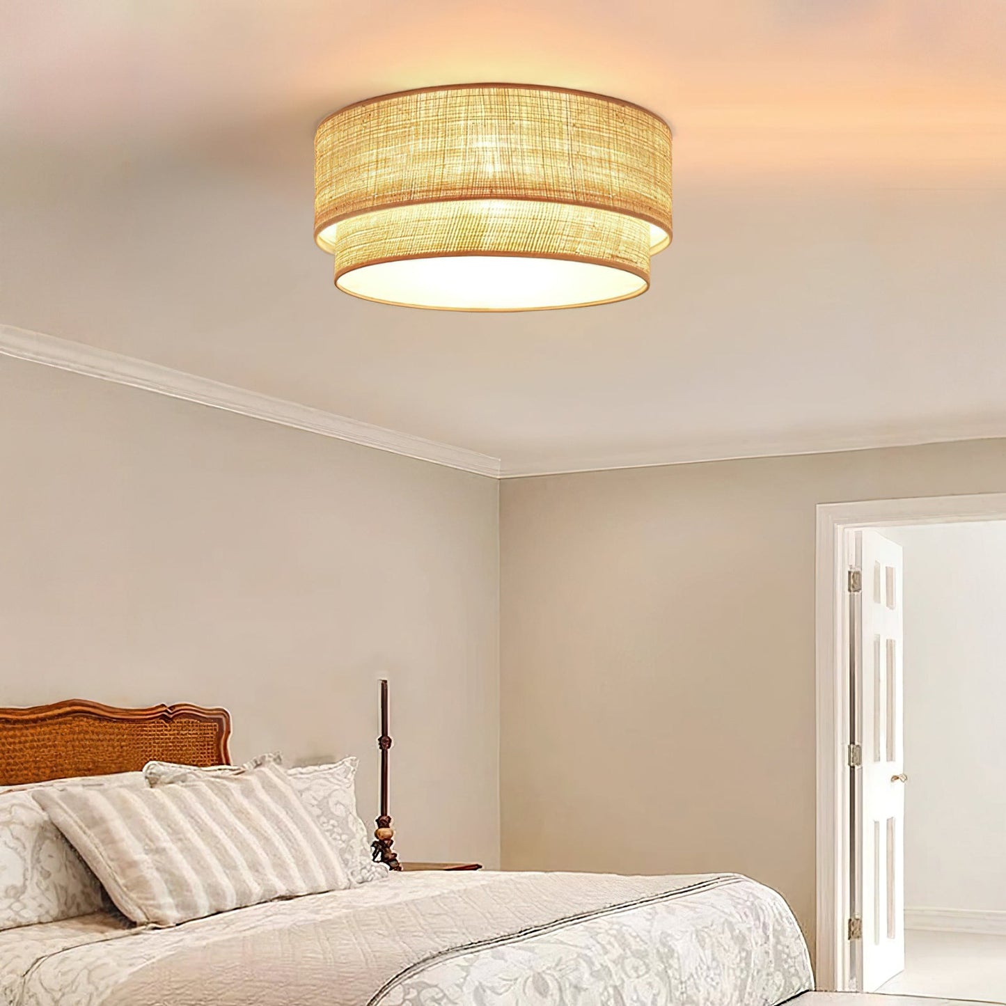 Emiko Rattan Pendant Light – Handwoven Raffia Style with Warm Glow 3