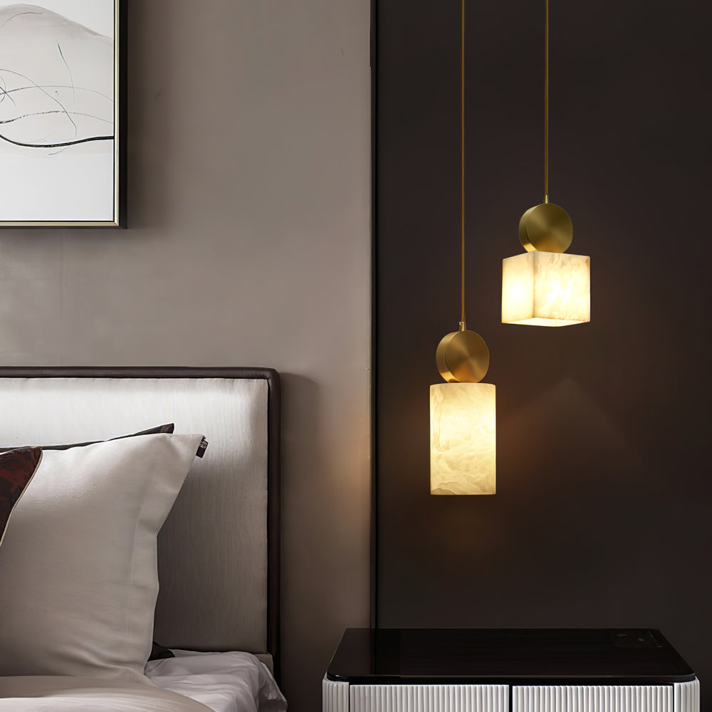 Etruscan Alabaster Pendant Light – Cozy Ambiance with Elegant Brass Shade 2