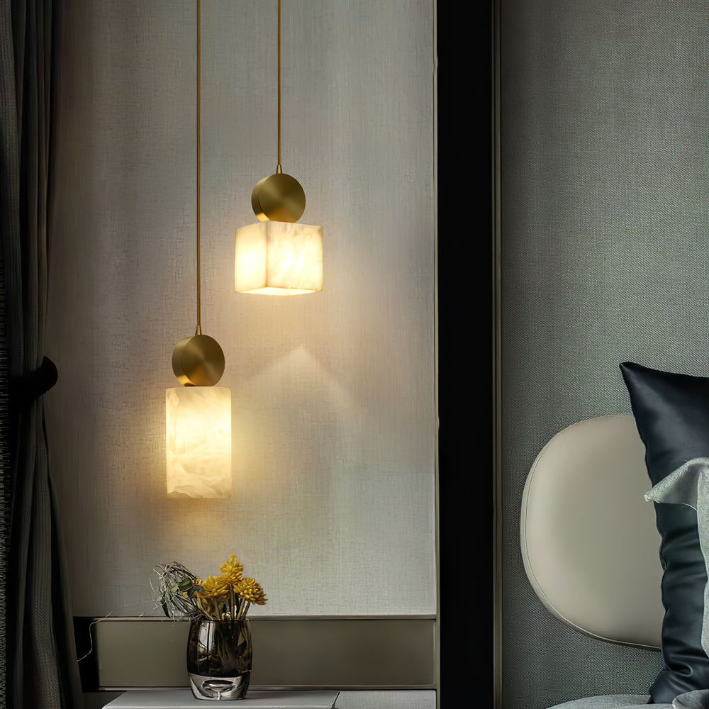 Etruscan Alabaster Pendant Light – Cozy Ambiance with Elegant Brass Shade 3