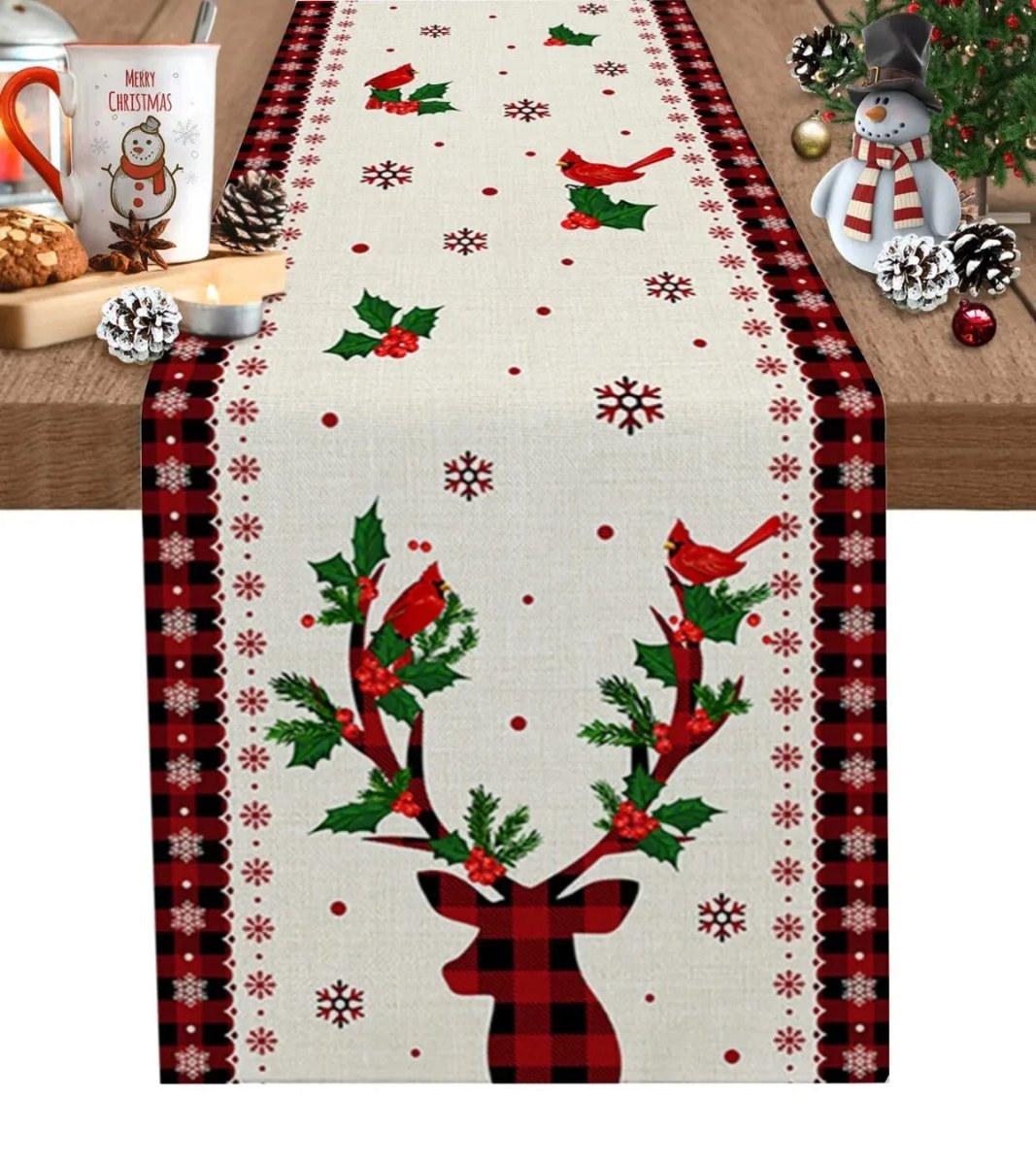 Festive Christmas Table Runner – Elegant Linen Accent for Holiday Gatherings 14