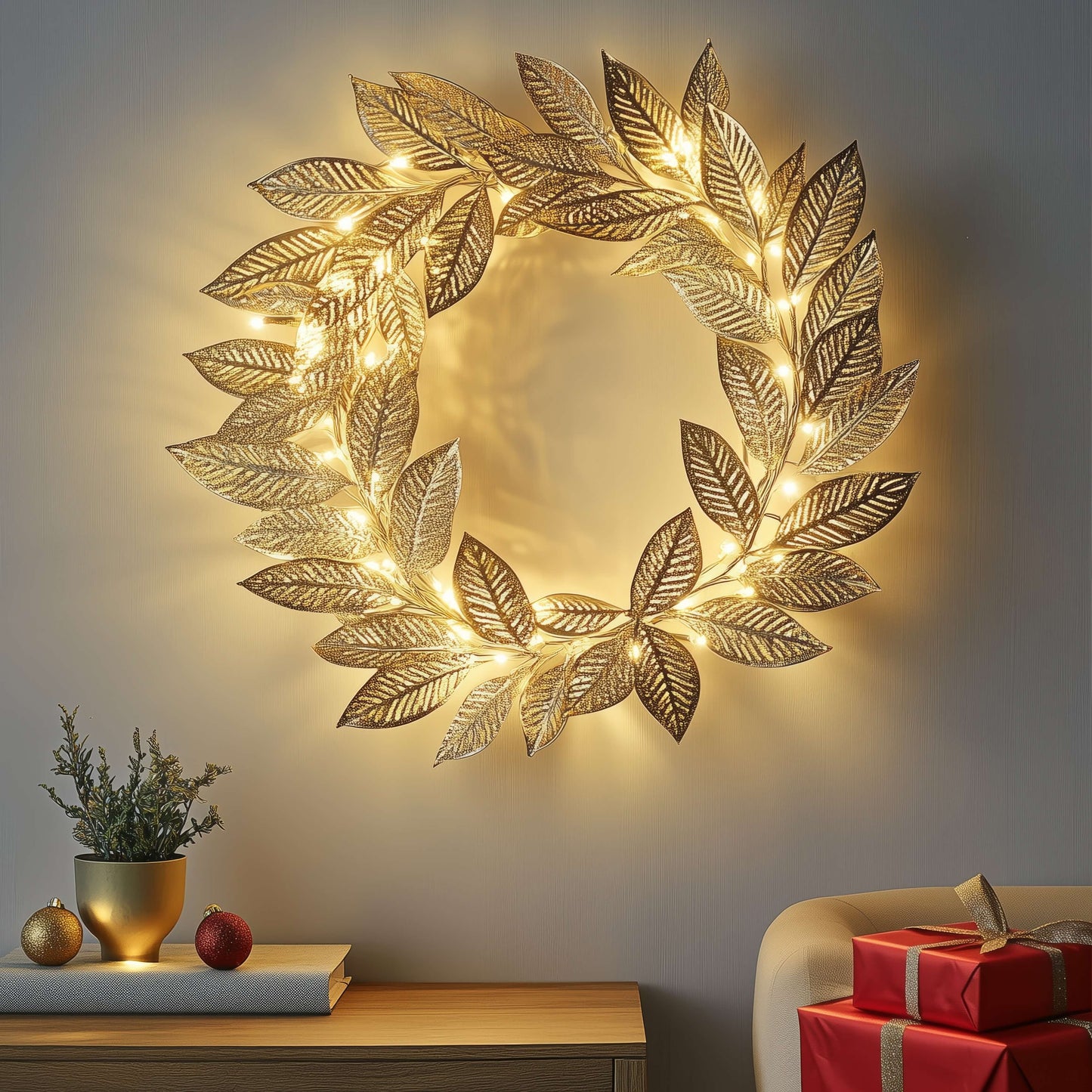 Golden Leaf Wreath – Radiant Elegance for Festive Moments 2