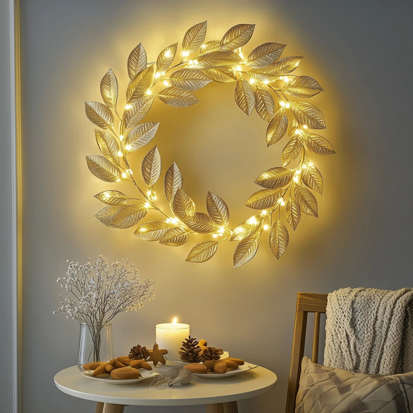 Golden Leaf Wreath – Radiant Elegance for Festive Moments 5