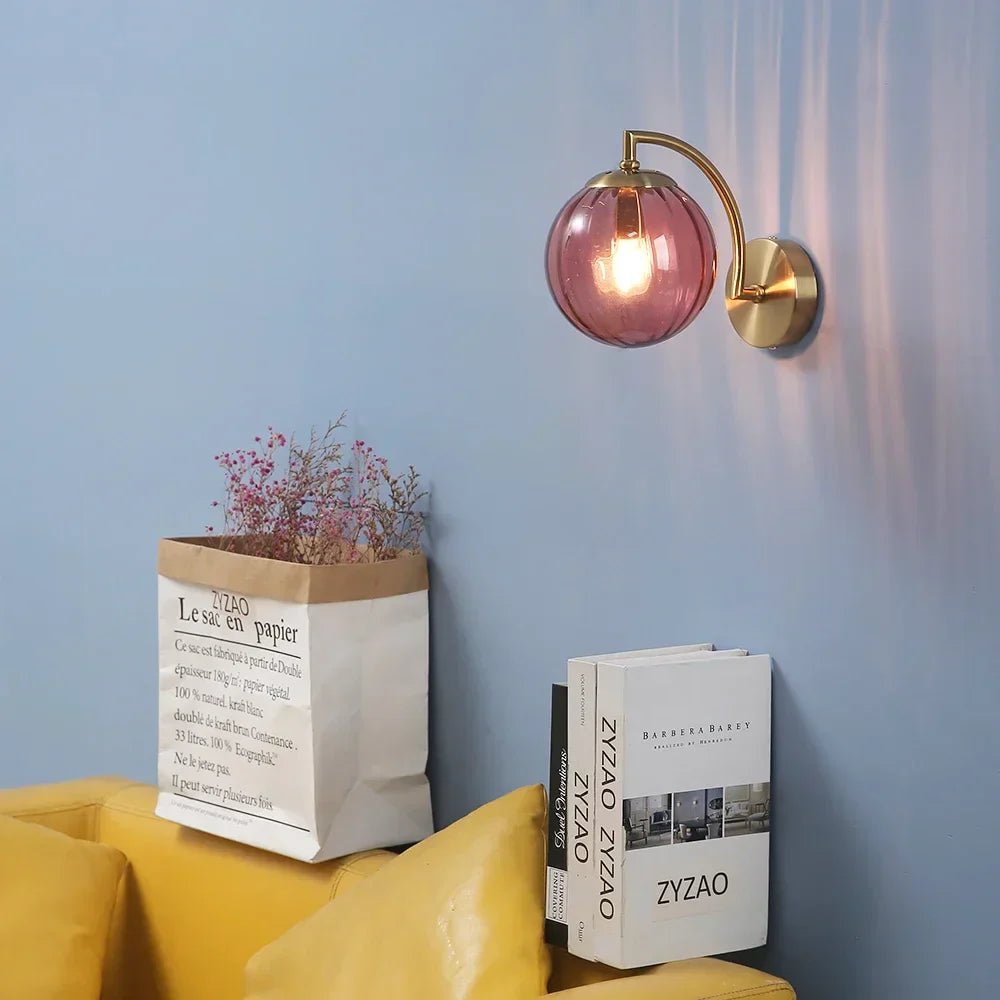 Golden Wall Lights With Ribbed Glass Ball – Elegant Design for Cozy Atmosphere 2