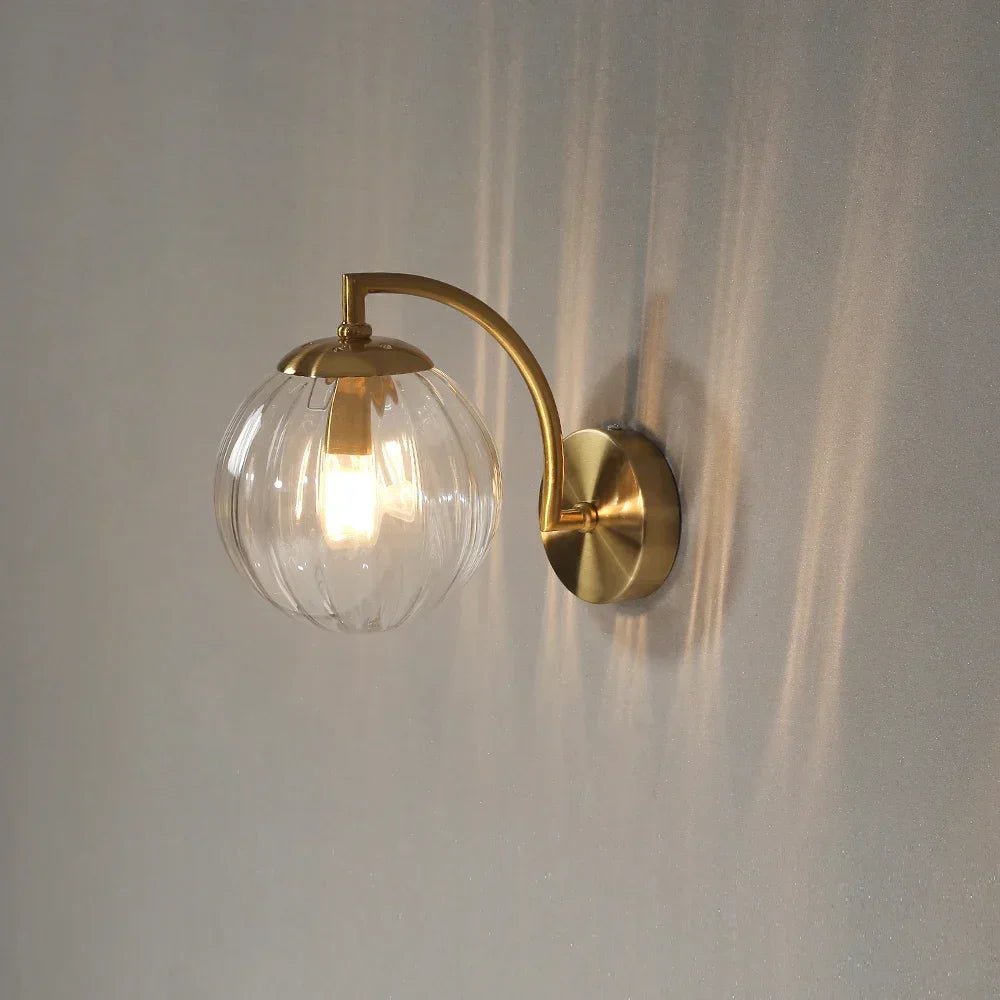 Golden Wall Lights With Ribbed Glass Ball – Elegant Design for Cozy Atmosphere 3