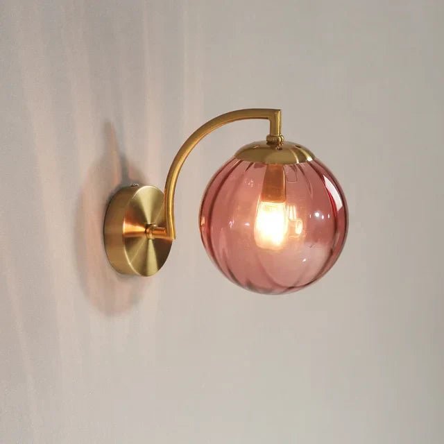 Golden Wall Lights With Ribbed Glass Ball – Elegant Design for Cozy Atmosphere 5