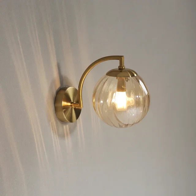 Golden Wall Lights With Ribbed Glass Ball – Elegant Design for Cozy Atmosphere 6