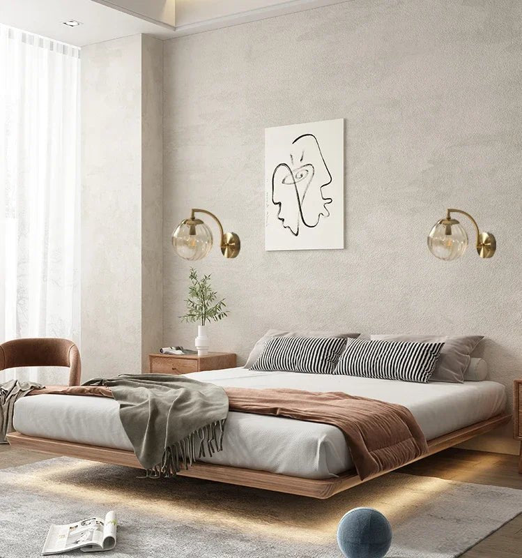 Golden Wall Lights With Ribbed Glass Ball – Elegant Design for Cozy Atmosphere 7