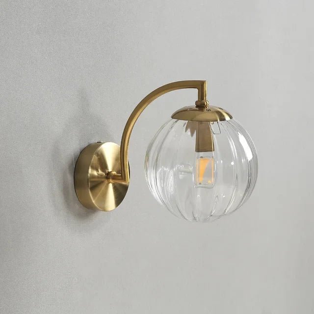 Golden Wall Lights With Ribbed Glass Ball – Elegant Design for Cozy Atmosphere 9