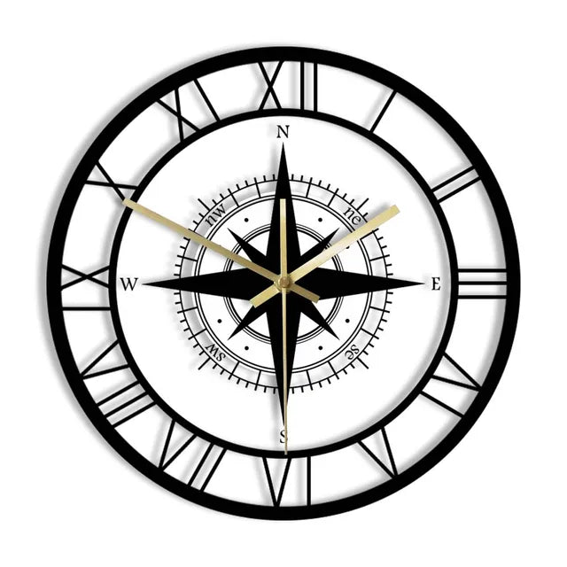 Nautical Compass Wall Clock – Elegant Timepiece with Maritime Style 0