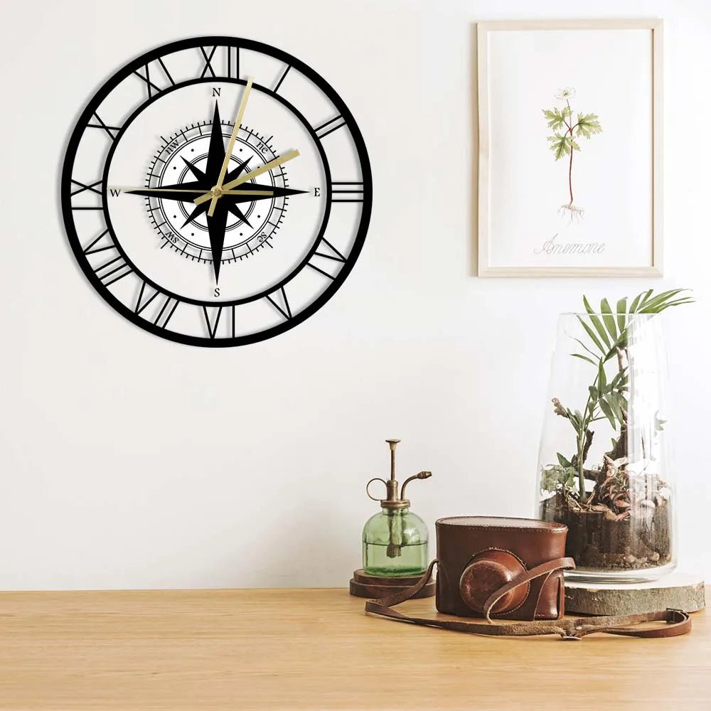 Nautical Compass Wall Clock – Elegant Timepiece with Maritime Style 2