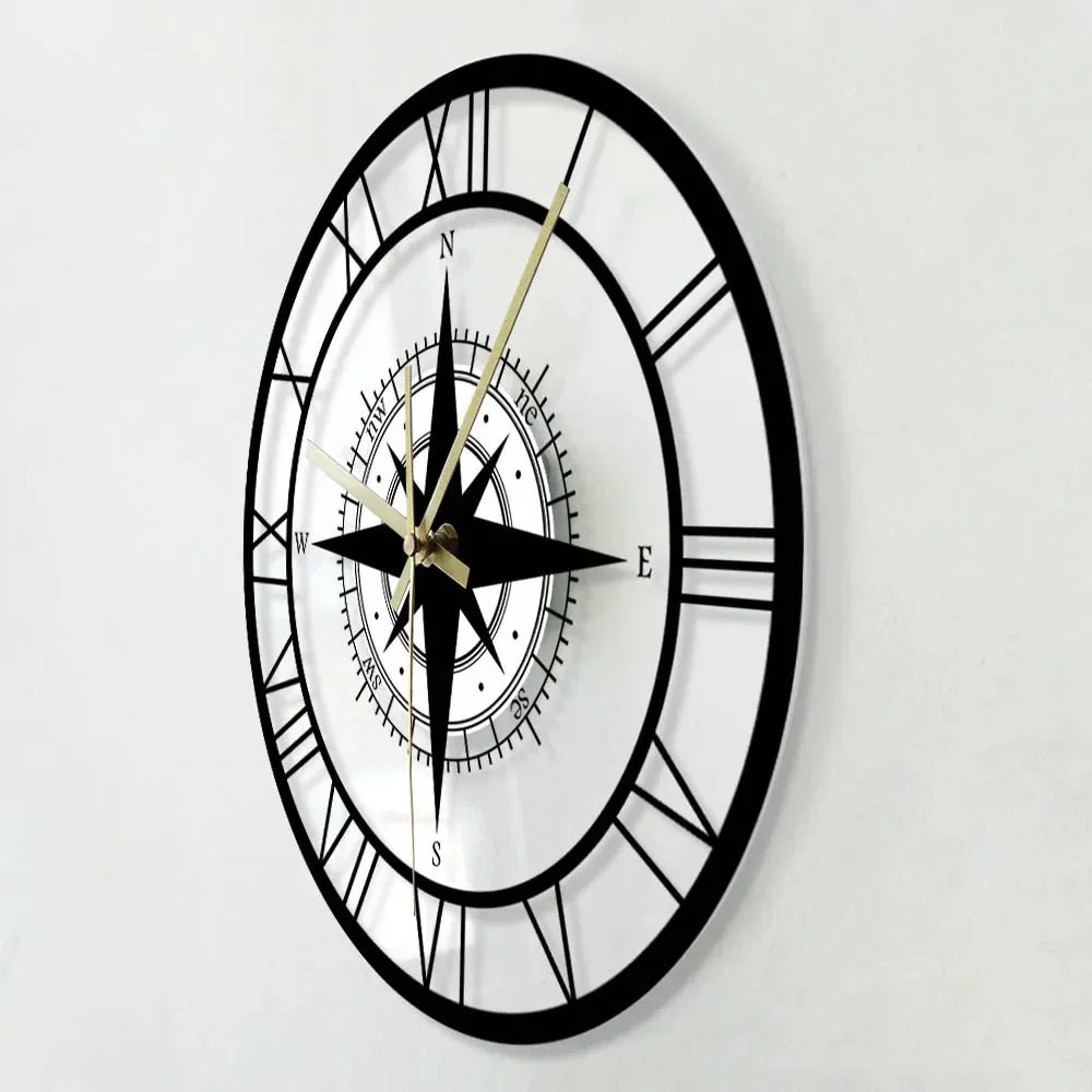 Nautical Compass Wall Clock – Elegant Timepiece with Maritime Style 5