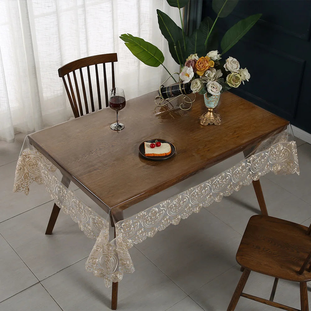 PVC Tablecloth with Lace Design – Elegant and Waterproof Cover for Every Occasion 3