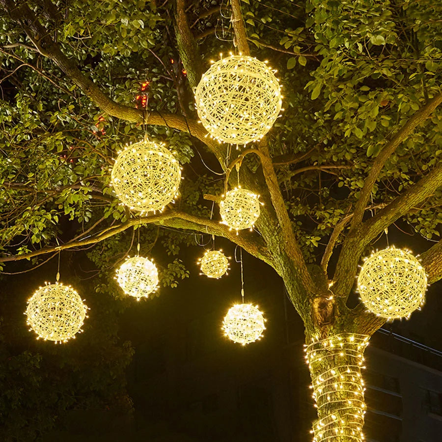 Rattan Ball Outdoor Fairy Lights – Enchanting Glow for Magical Evenings 7