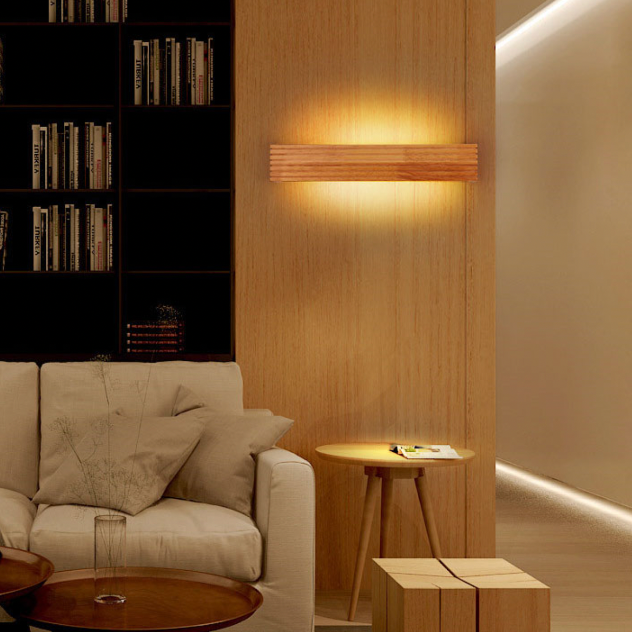 Rectangular LED Wall Light Made of Wood – Sleek Design with Cozy Illumination 3