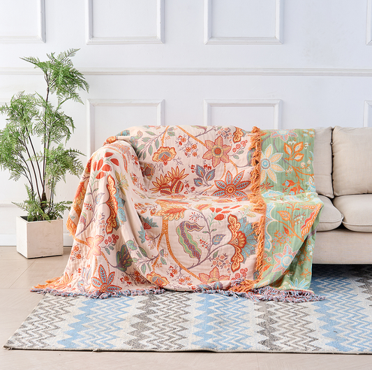 Rustic Boho Blanket 100% Cotton – Vibrant Floral Design for Cozy Spaces 1