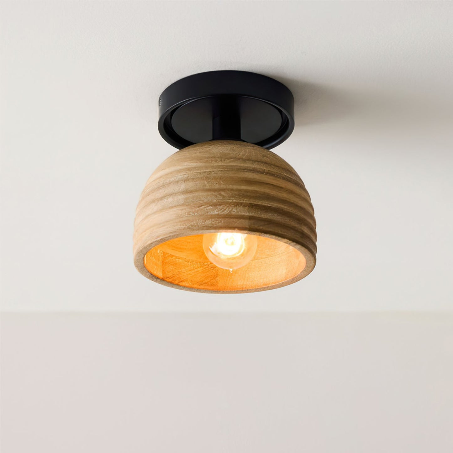 Sculptural Wood Ceiling Lamp – Ambient Glow with Modern Elegance 2