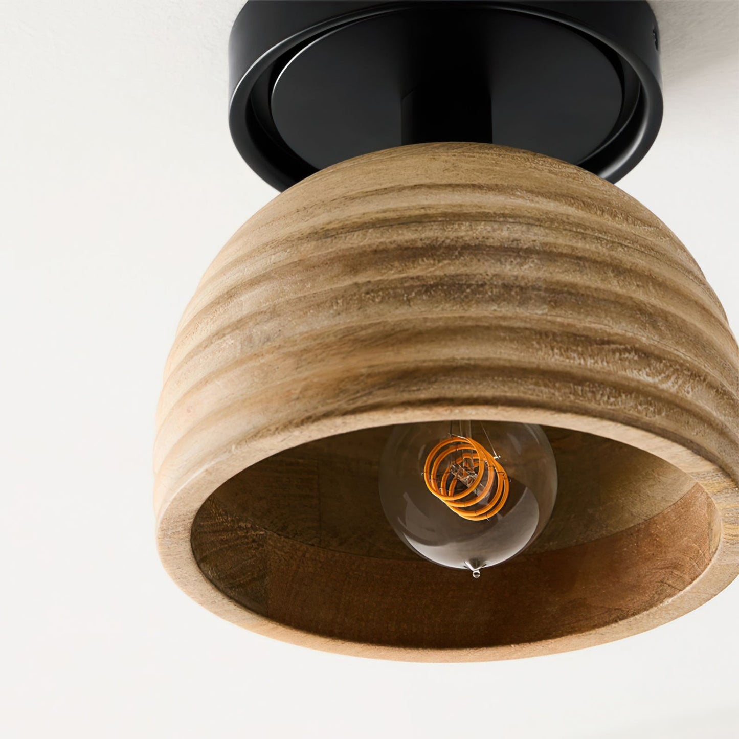 Sculptural Wood Ceiling Lamp – Ambient Glow with Modern Elegance 3