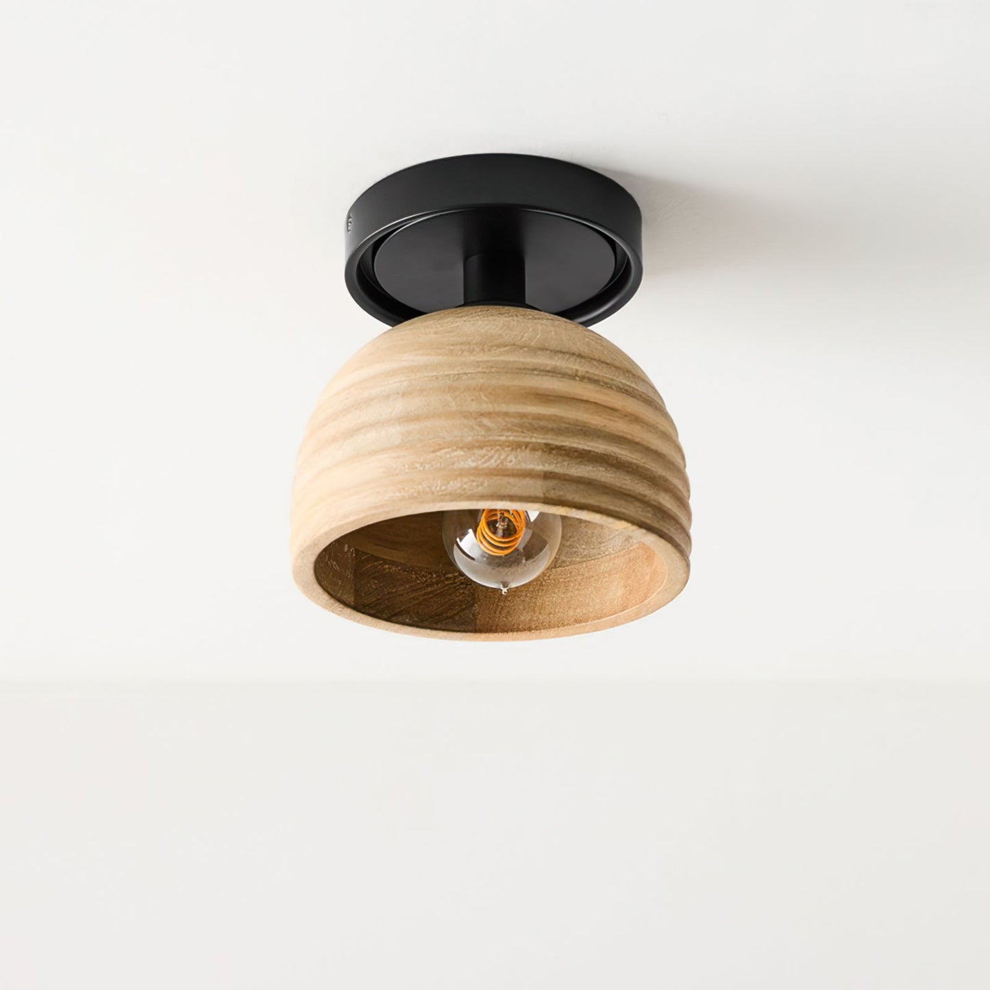 Sculptural Wood Ceiling Lamp – Ambient Glow with Modern Elegance 4
