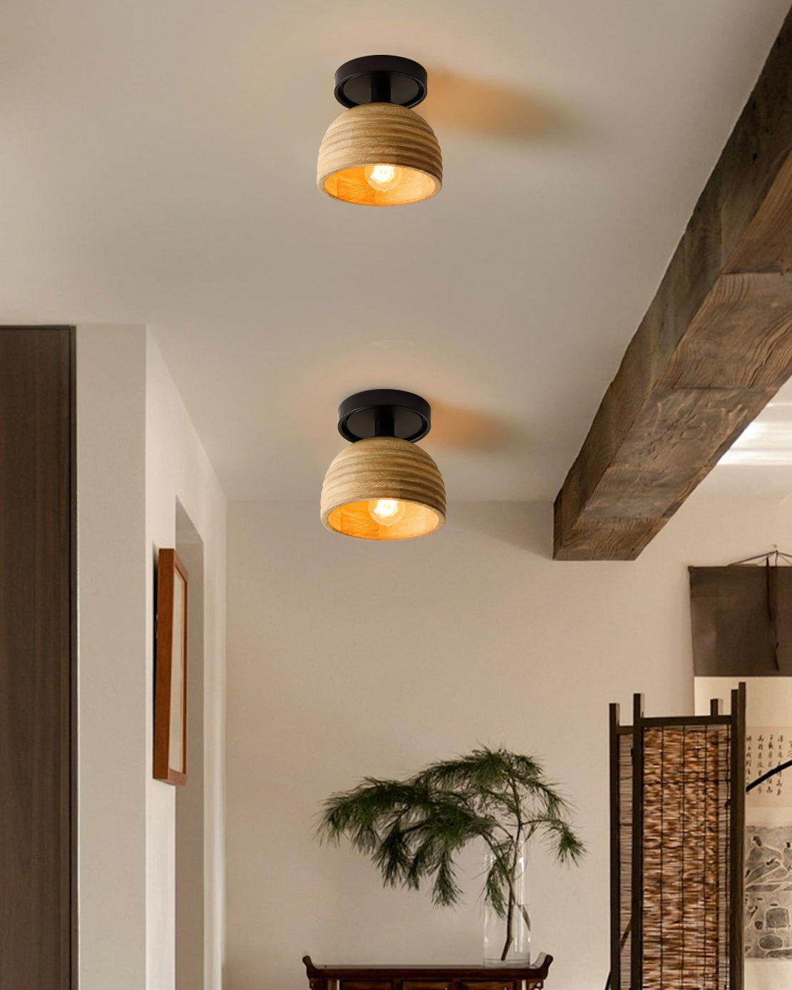 Sculptural Wood Ceiling Lamp – Ambient Glow with Modern Elegance 5