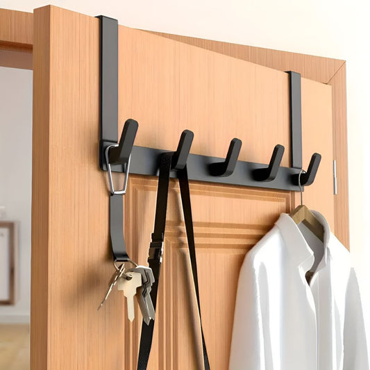Stainless Steel Door Shelf With 5 Hooks – Elegant Space-Saving Organizer 1