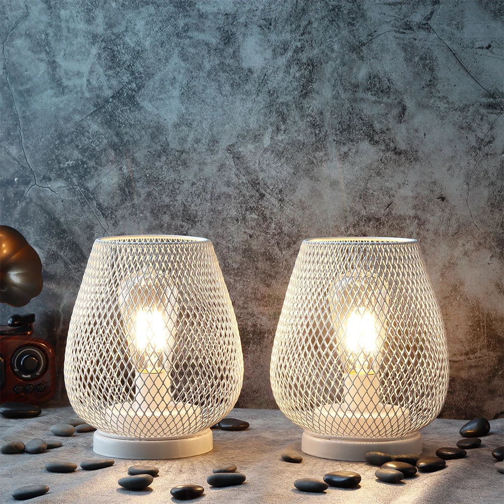 Table Lamp Set Made of White Metal – Stylish, Battery Operated Lighting for Any Space 0
