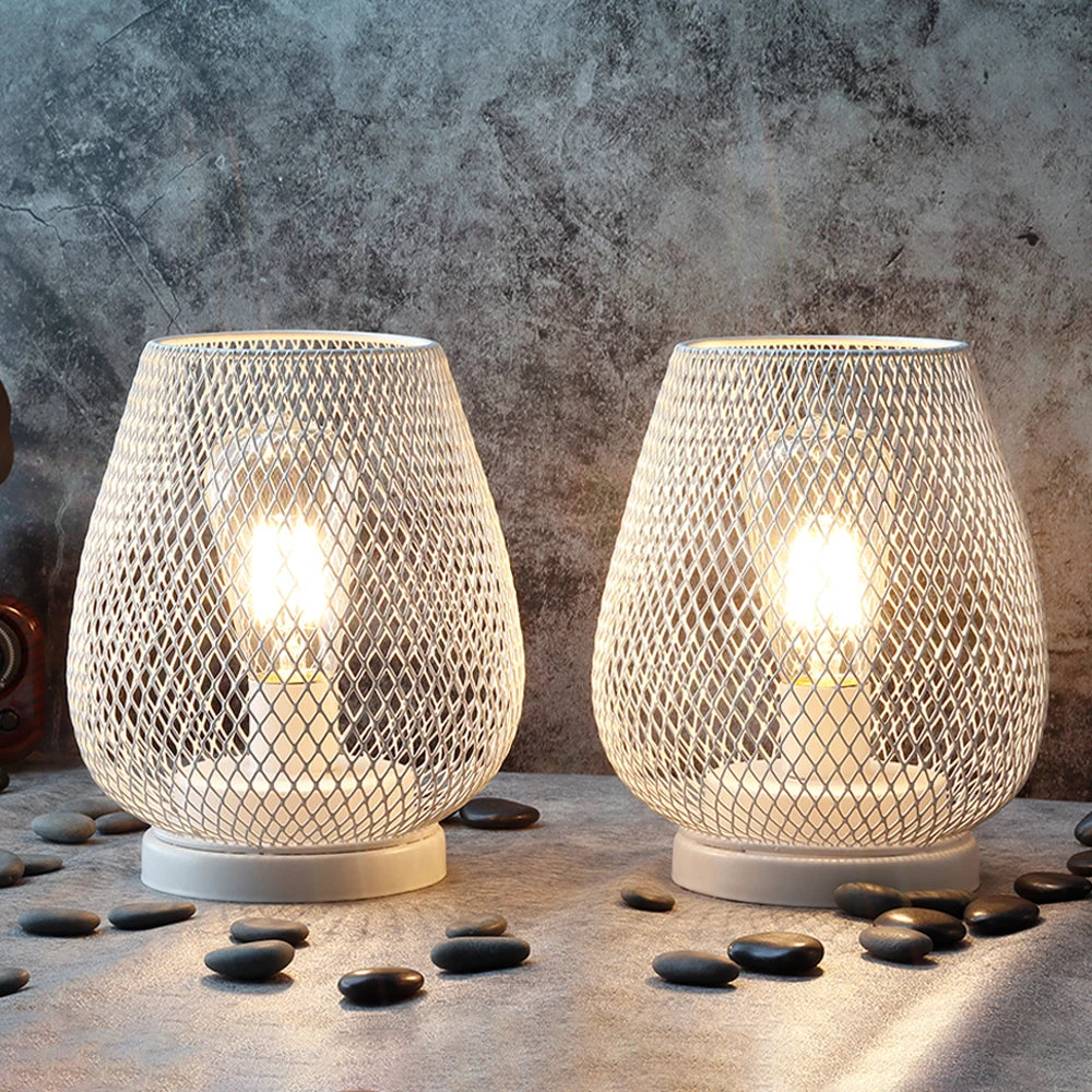 Table Lamp Set Made of White Metal – Stylish, Battery Operated Lighting for Any Space 2