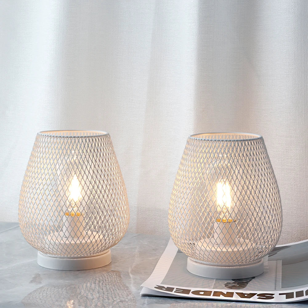 Table Lamp Set Made of White Metal – Stylish, Battery Operated Lighting for Any Space 3