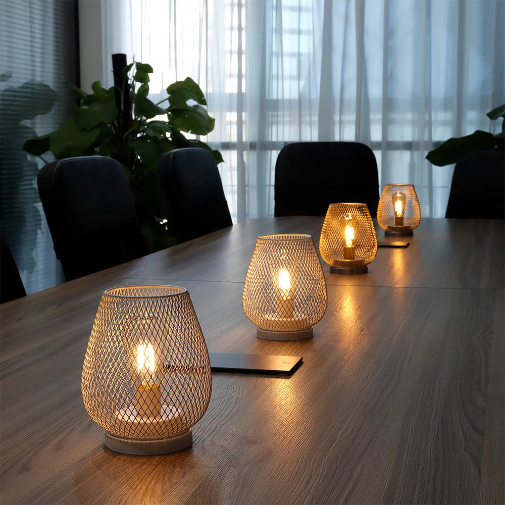 Table Lamp Set Made of White Metal – Stylish, Battery Operated Lighting for Any Space 4