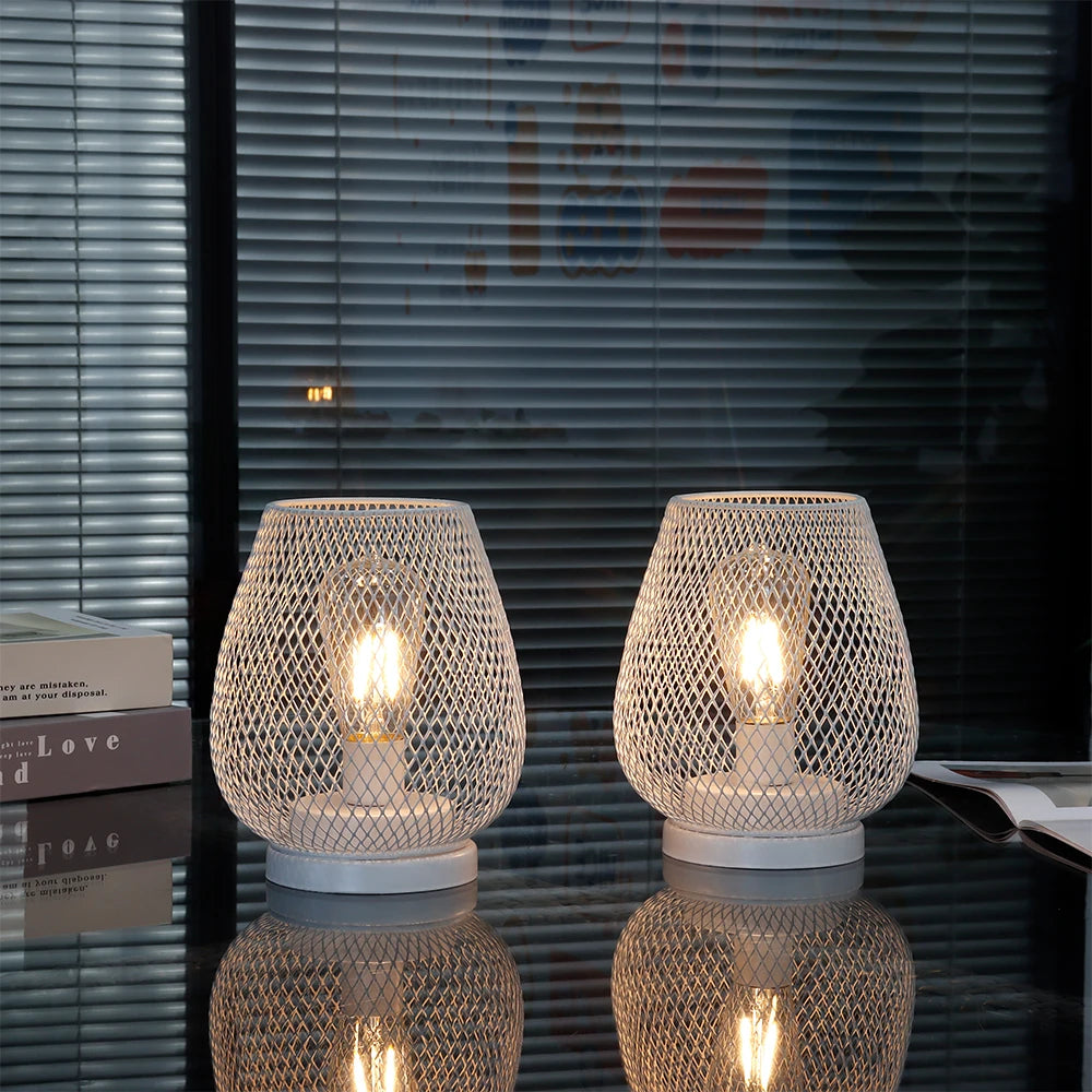 Table Lamp Set Made of White Metal – Stylish, Battery Operated Lighting for Any Space 5