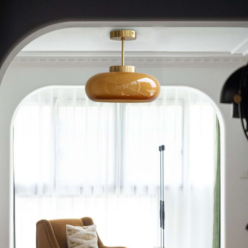 Vintage Ceiling Light Fixture – Geometric Glass Shade for Warm Ambiance 3