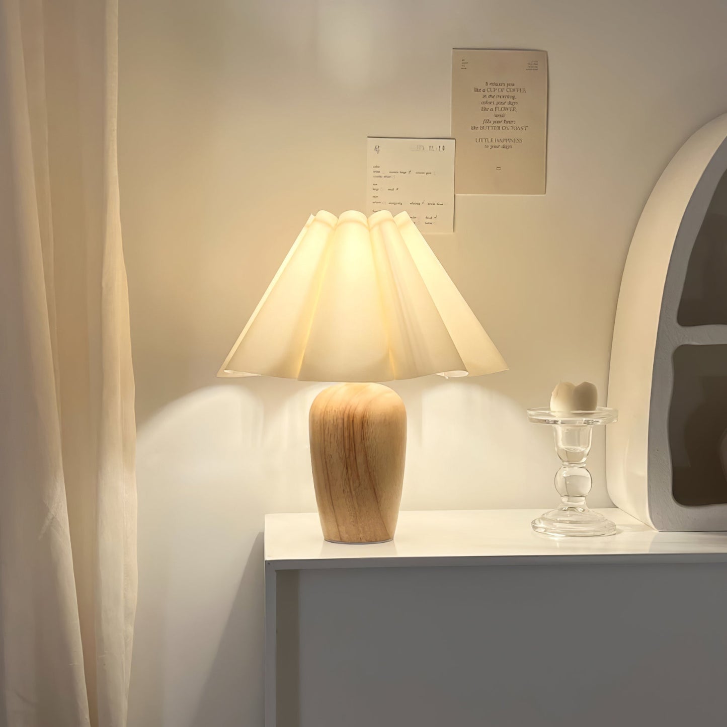 Vintage Fluted Beige Table Lamp – Stylish Glow for Your Nightstand 7