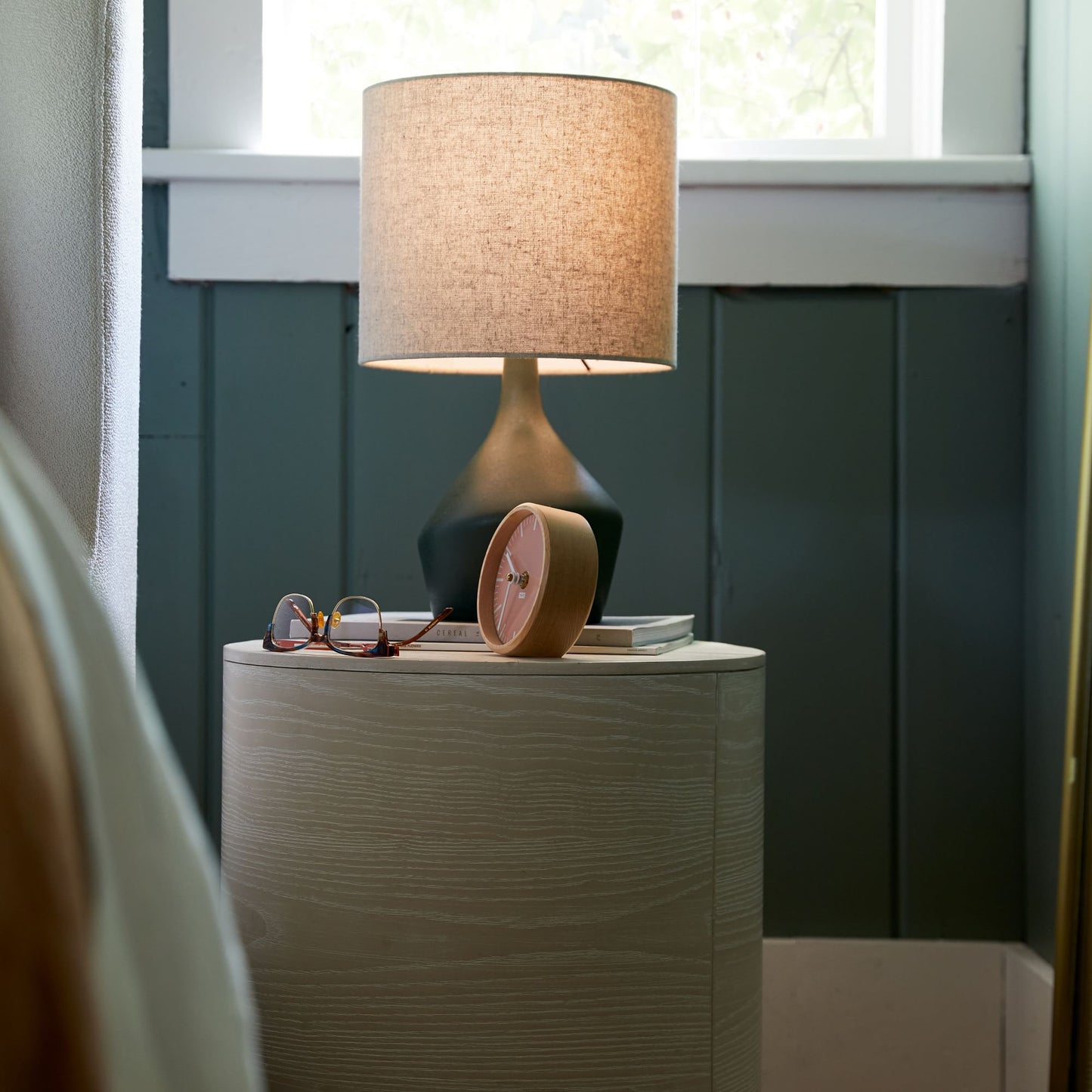 Asymmetry Ceramic Table Lamp (17") | Sculptural Accent Lighting with Linen Shade