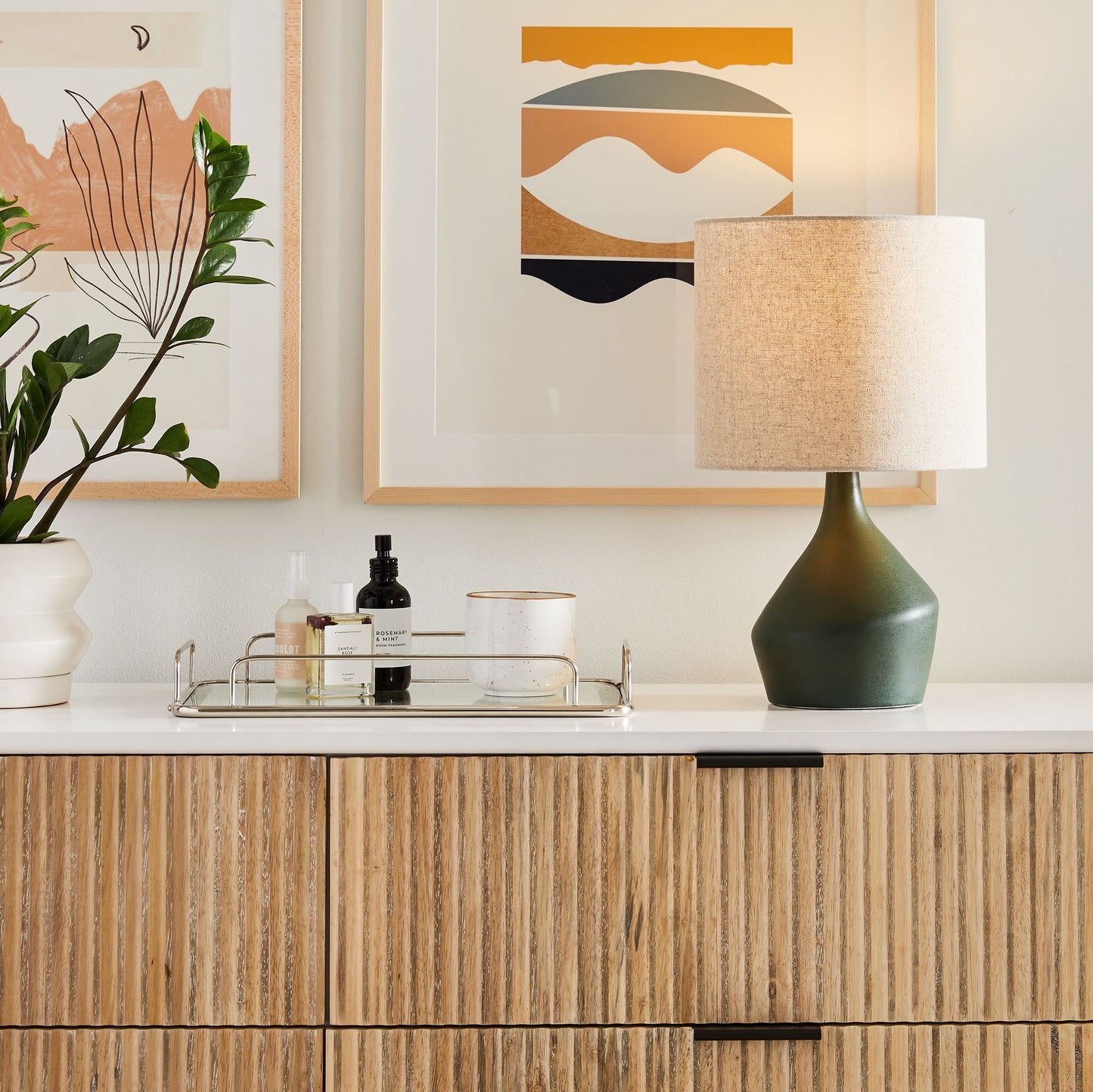 Asymmetry Ceramic Table Lamp (17") | Sculptural Accent Lighting with Linen Shade